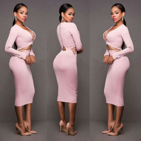 Pink two piece with sides out skirt set