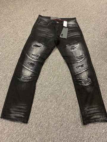 Mens Black Ripper Biker Denim Jeans