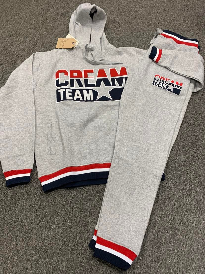 PLUS SIZE Gray Mens Cream Team Fleece Hoody Set