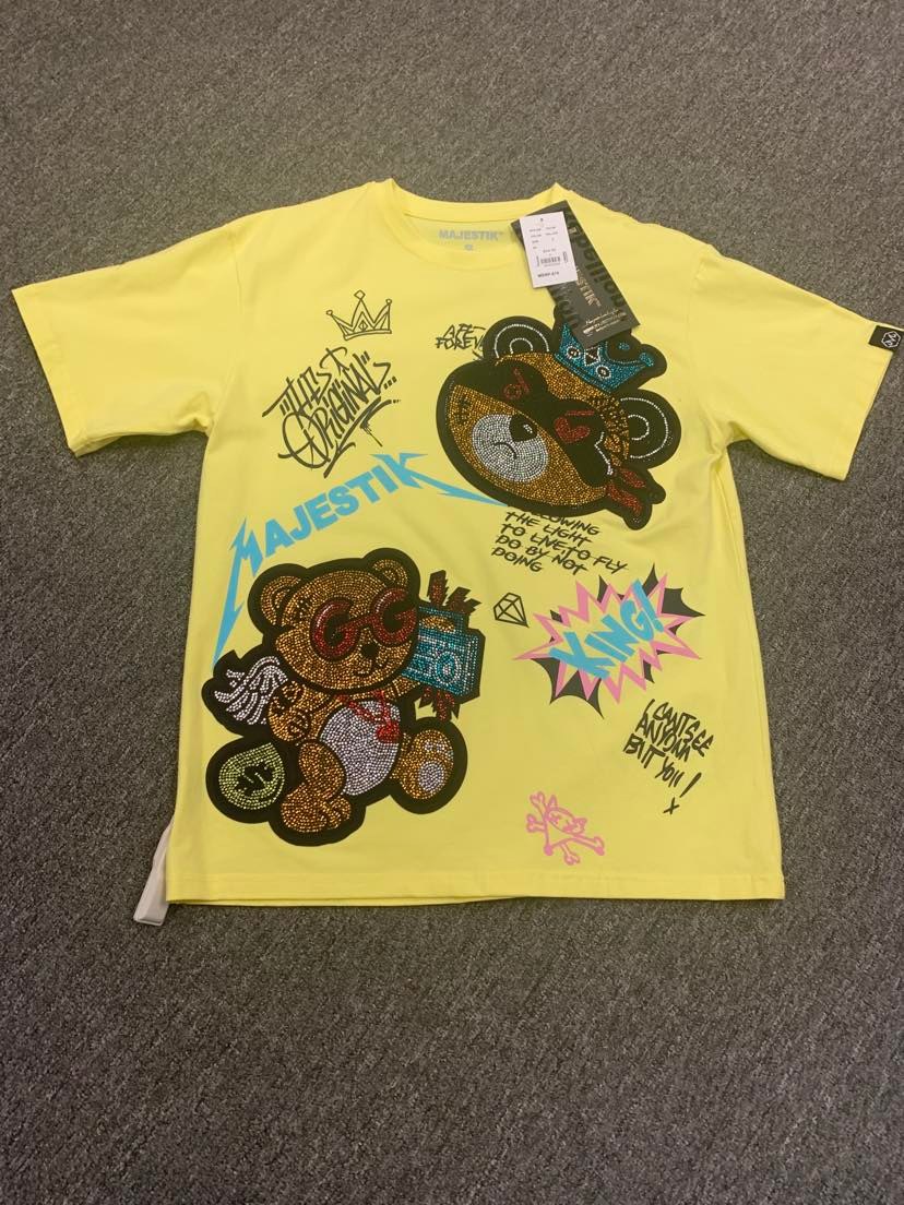 Men RHINESTONE TEDDY GRAPHIC YELLOW Tshirt