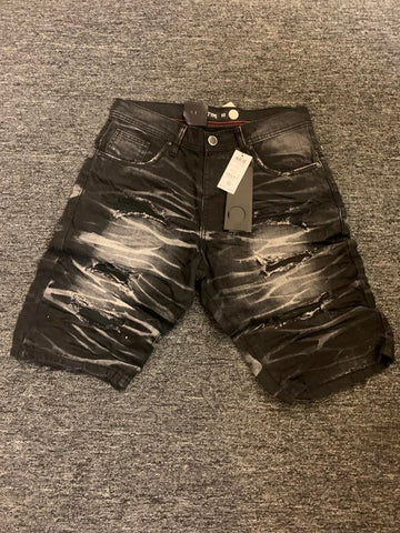 MEN FADED BLACK DAMAGED DENIM JEAN SHORTS