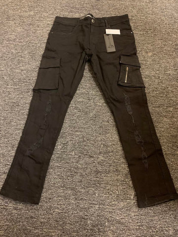 MEN BLACK CARGO DEMIN JEANS PANTS