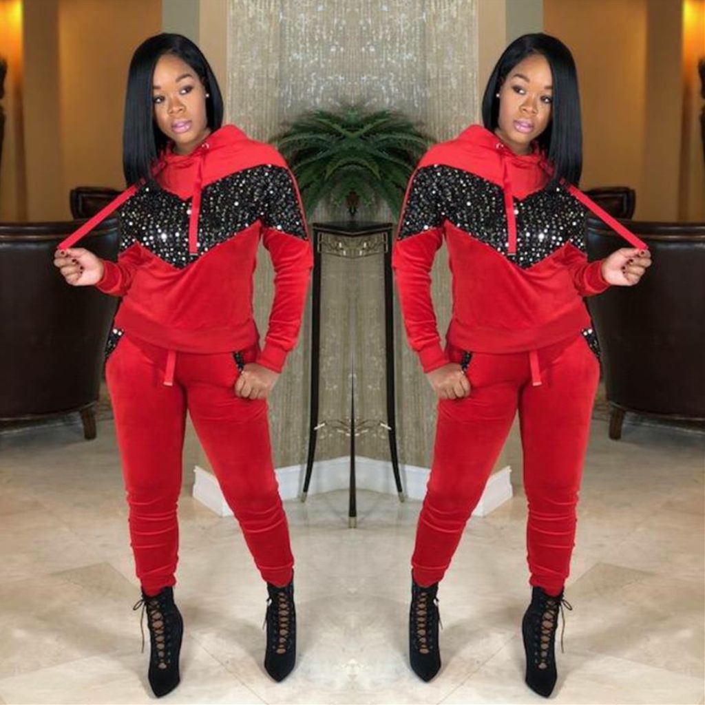 Red hoody two piece with glitter detailing