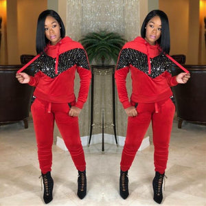 Red hoody two piece with glitter detailing