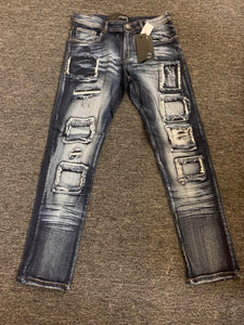 MEN BLUE SQURE DAMAGED DEMIN JEANS PANTS