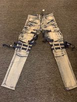 MEN ANTIQUE WASH WITH STRAPS CARGO DENIMJ JEAN PANTS