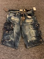 MEN S BLUE CARGO POCKET DENIM JEAN SHORTS