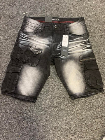 MEN BLACK DENIM WORLD OF CARGO SHORTS