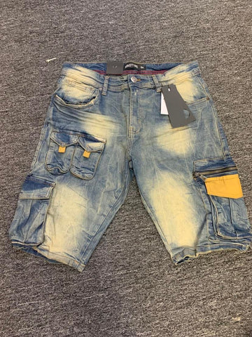 MEN VINTAGE/WHEAT DENIM WORLD OF CARGO SHORTS