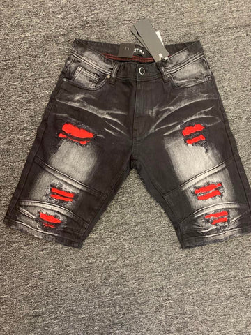 MENS BLK/RED COLOR BACKING DENIM SHORTS