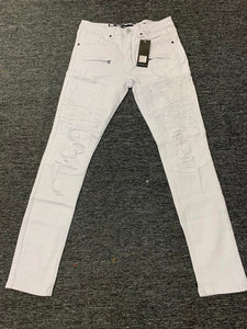 MEN WHITE BIKER DESTORYED PANTS