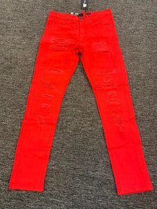 MENS RED DESTORYED PANTS