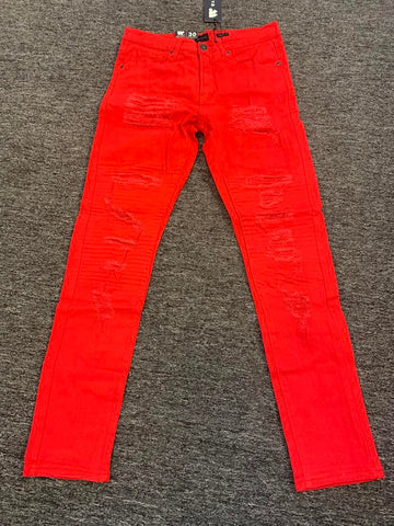 MENS RED DESTORYED PANTS