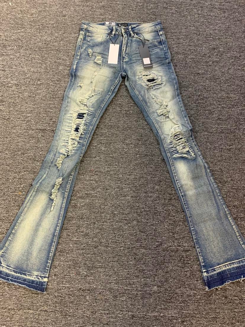 MEN VINTAGE STACK DESTROYED JEANS