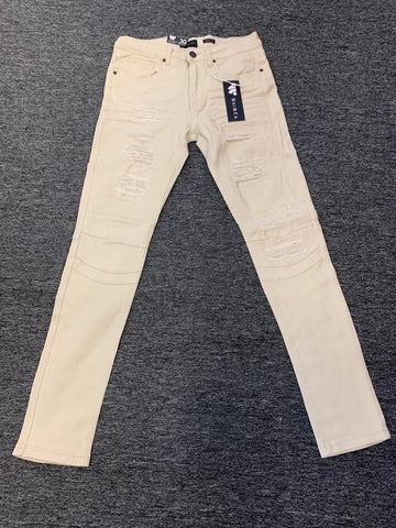 MEN LIGHT COLOR BONE DESTROYED JEANS