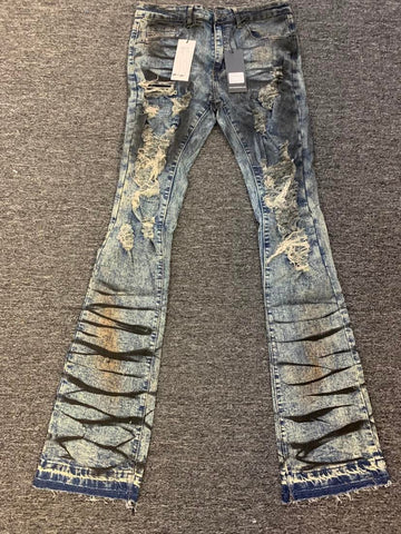 MEN COLOR SPLASH STACK DESTROYED JEANS