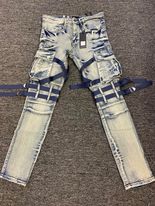 MEN ANT BLEACH WASH WITH STRAPS CARGO DENIMJ JEAN PANTS