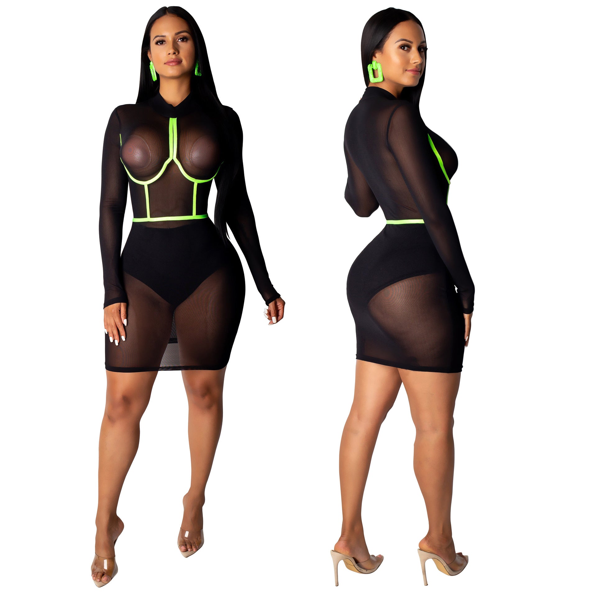 Sexy Black & green Slimming Night Dresses