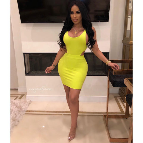 Yellow Sexy sides out party dress