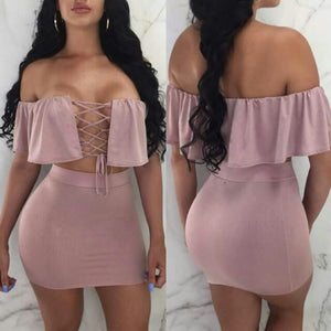 flared out sexy string up skirt set