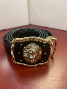 MEN BLACK GOLD LION HEAD BELTS