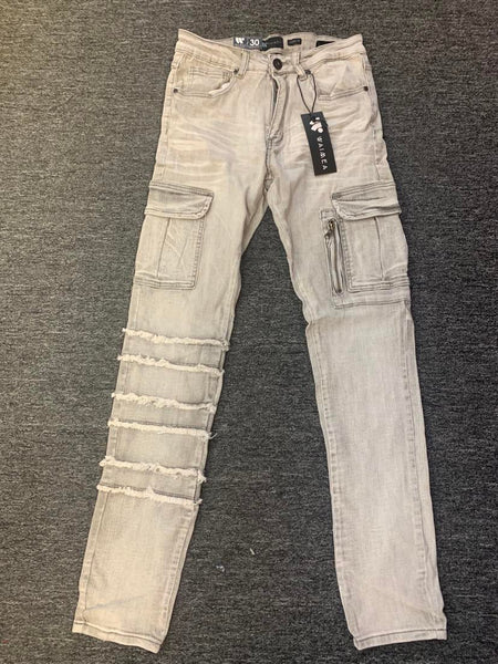 MEN GRAY WASH CARGO JEANS