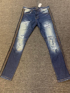 MEN BLUE SIDE RHINSTONE DENIM JEANS