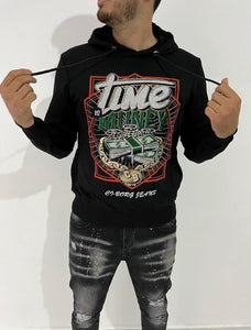 MEN BLACK MONEY TIME RHINSTONE HOODIE