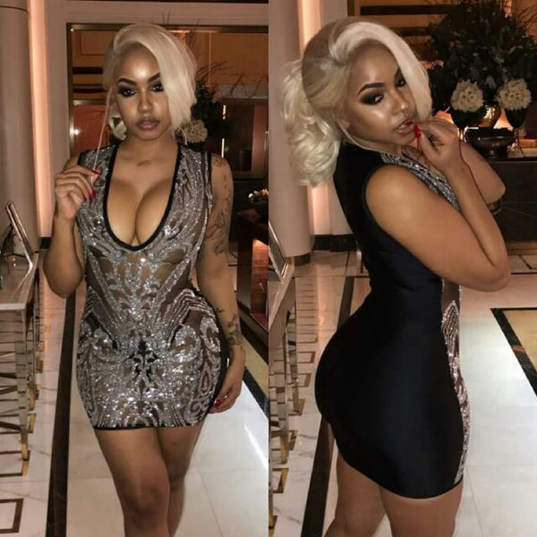 Black and Silver See through Sexy Club wear Dress