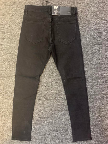 MEN JET BLACK DISTRESS LINES DENIM JEANS