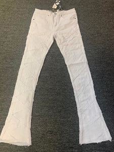 White Criss Cross Stitching Stack Twill Pants