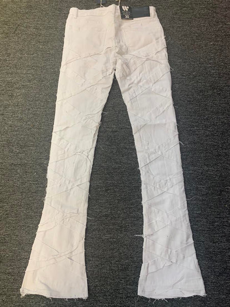 White Criss Cross Stitching Stack Twill Pants