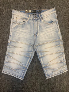 MEN LIGHT STONE WASH CRISS CROSS STITCHING DEMIN SHORT