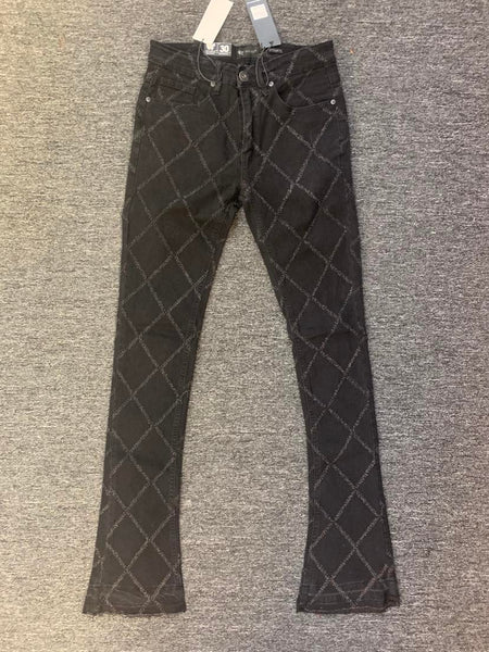 Men Black Criss Cross Stitching Stack Jeans
