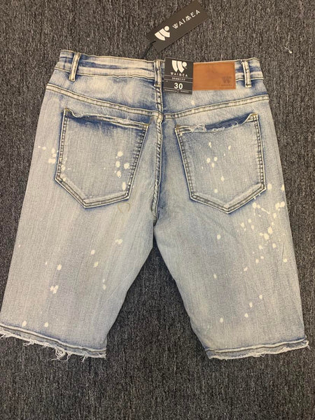 MEN LIGHT STONE WASH CRISS CROSS STITCHING DEMIN SHORT