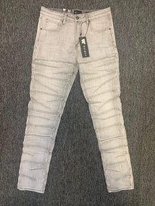 MEN GRAY CRISS CROSS STITCHING DENIM JEANS