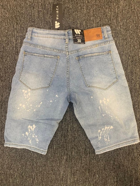 MEN BLUE WASH STUD DAMAGED DEMIN SHORT