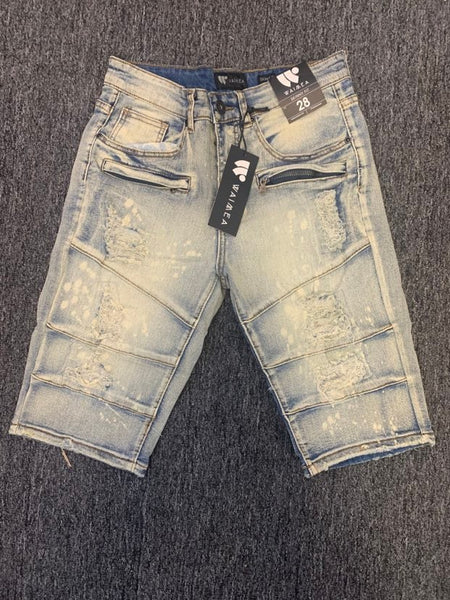 MEN ANTIQUE BLEACH DOUBLE ZIPPER DENIM SHORTS