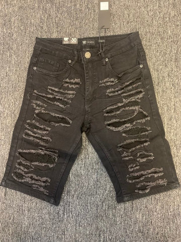 MEN BLACK DAMAGED DEMIN SHORT