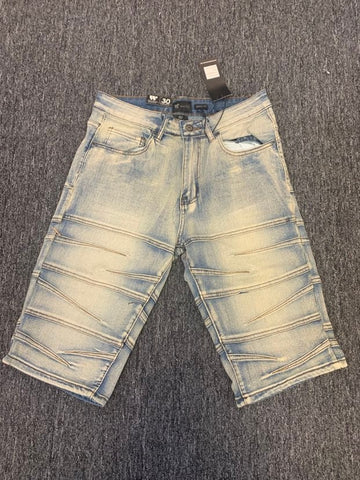 MEN ANTIQUE BLEACH CRISS CROSS STITCHING DEMIN SHORT