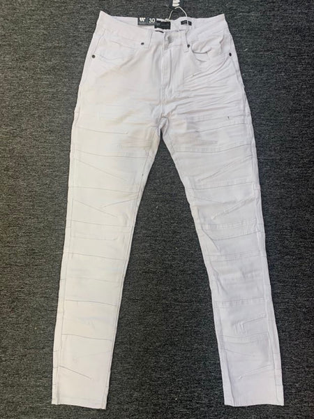 MEN WHITE CRISS CROSS STITCHING DENIM JEANS