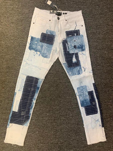 MEN WHITE WITH BLUE DENIM PATCH JEANS