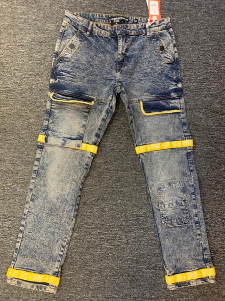 MEN VINTAGE YELLOW STRAP LAVISH DENIM JEANS