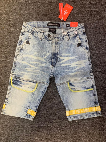 MEN LT BLUE/ YELLOW LAVISH DENIM SHORTS