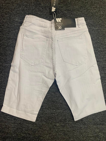 MEN WHITE DESTROYED LOOK DENIM SHORTS