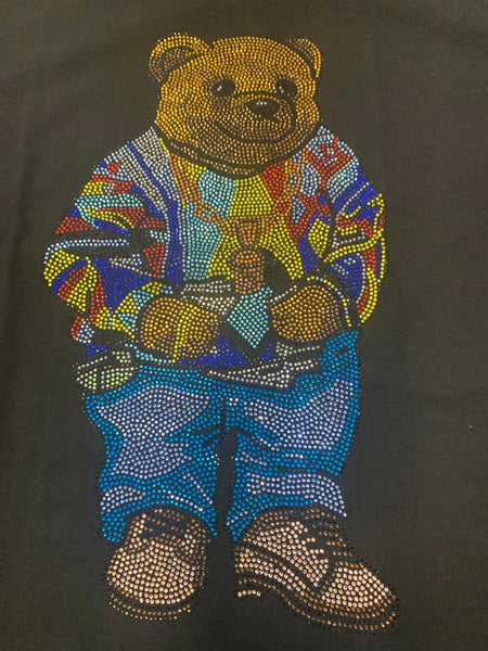 MEN PLUS SIZE BLACK SWEATER BEAR GLITTERY TSHIRT