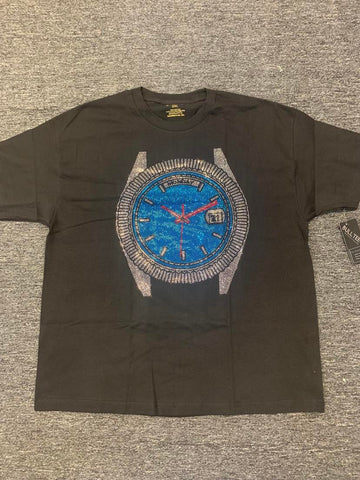 MEN PLUS SIZE BLACK BLUE FACE WATCH GLITTERY TSHIRT