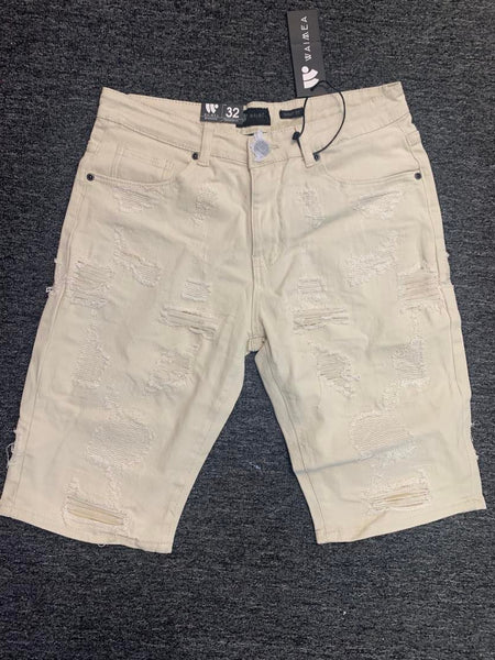 MEN BONE DESTROYED LOOK DENIM SHORTS