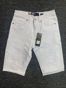 MEN WHITE DESTROYED LOOK DENIM SHORTS