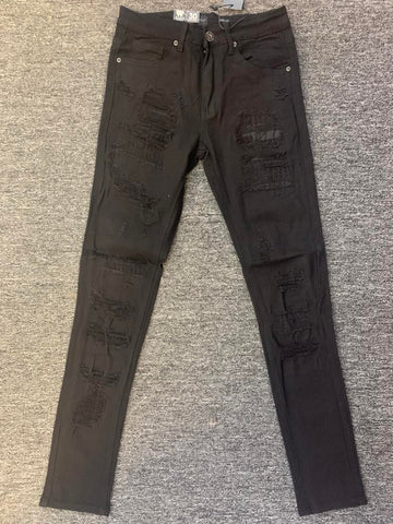 MEN JET BLACK DESTOYED LOOK PANTS